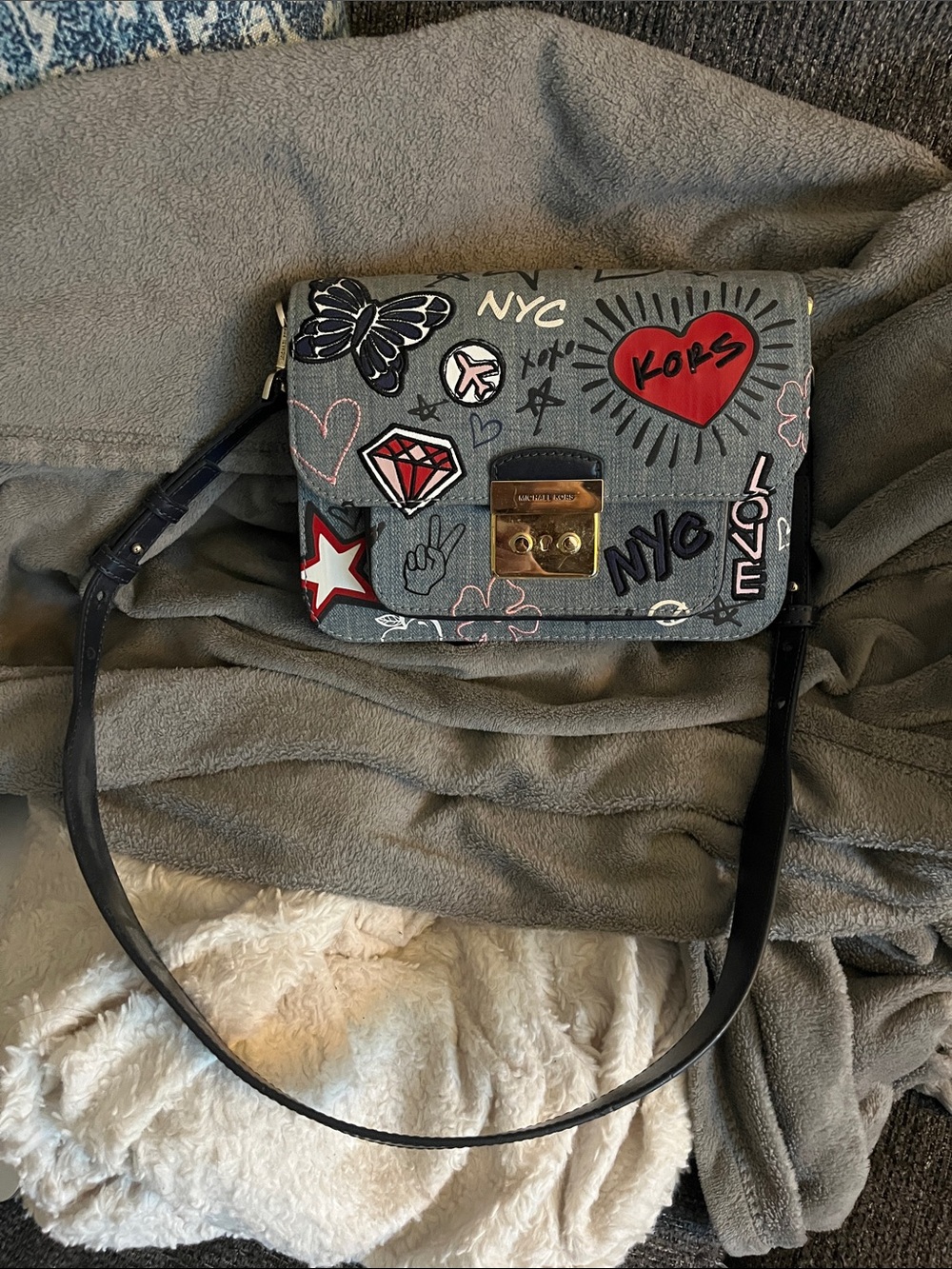 Michael Kors Gray Patchwork Graphic Small Crossbody